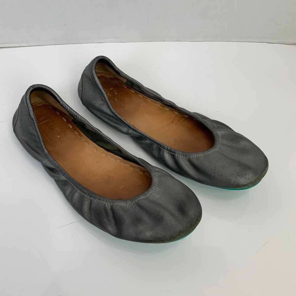 Tieks Sz 11 Metallic Pewter Gray Leather Flats